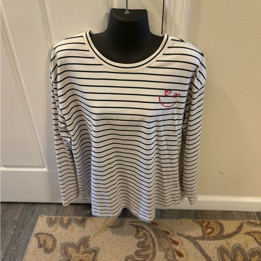 Striped Long Sleeve Shirt with Embroidered Detail